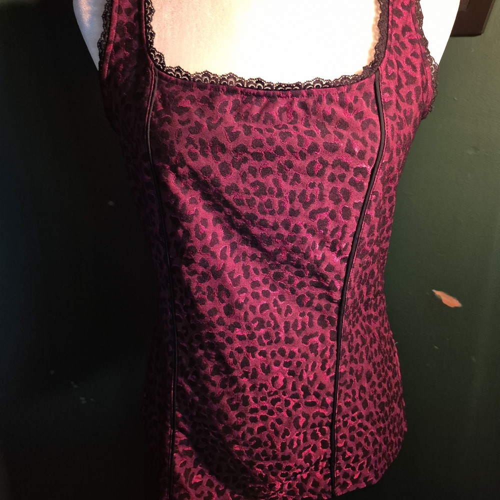 White House Black Market Burgundy Animal Print Top